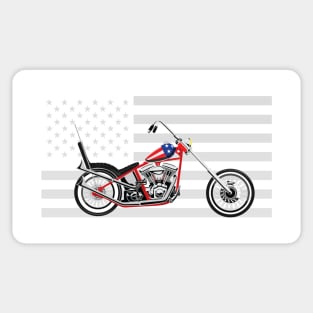 Illustrated American Chopper Motorcycle Low Rider with Grey American Flag as Background Sticker